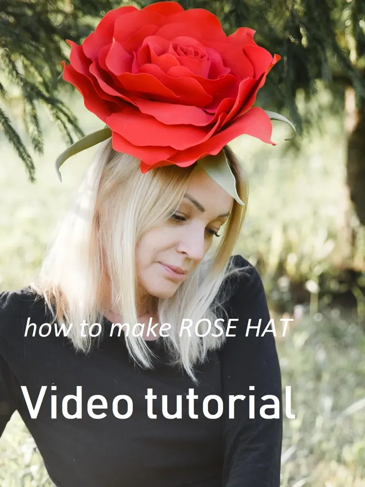 Diy giant flower fascinator Video tutorial create derby hat, lesson, templates, assembly instructions rose hairpin, big rose