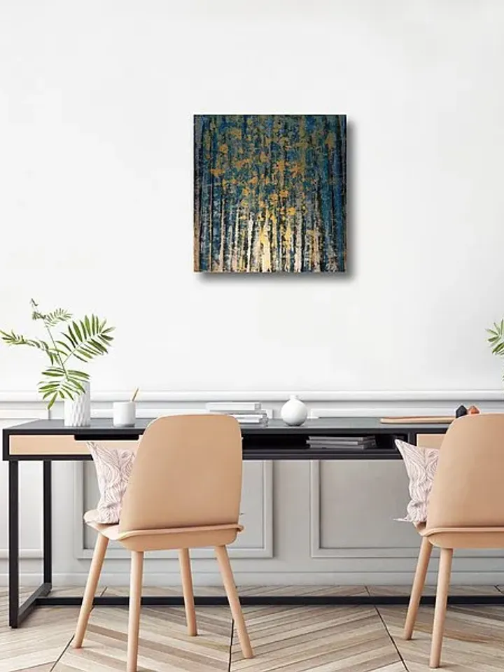 Abstract painting turquoise and gold Abstract trees canvas art Abstract painting