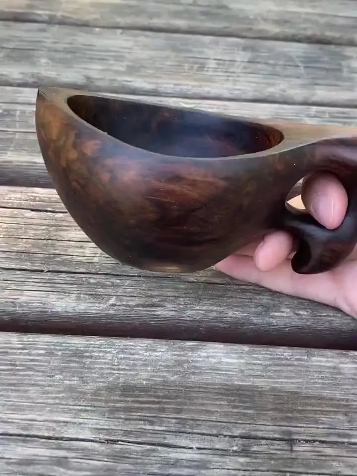 Handcarved Walnut Wood Kuksa, Wooden Coffee Mug, Scandinavian Cup, Camping Mug
