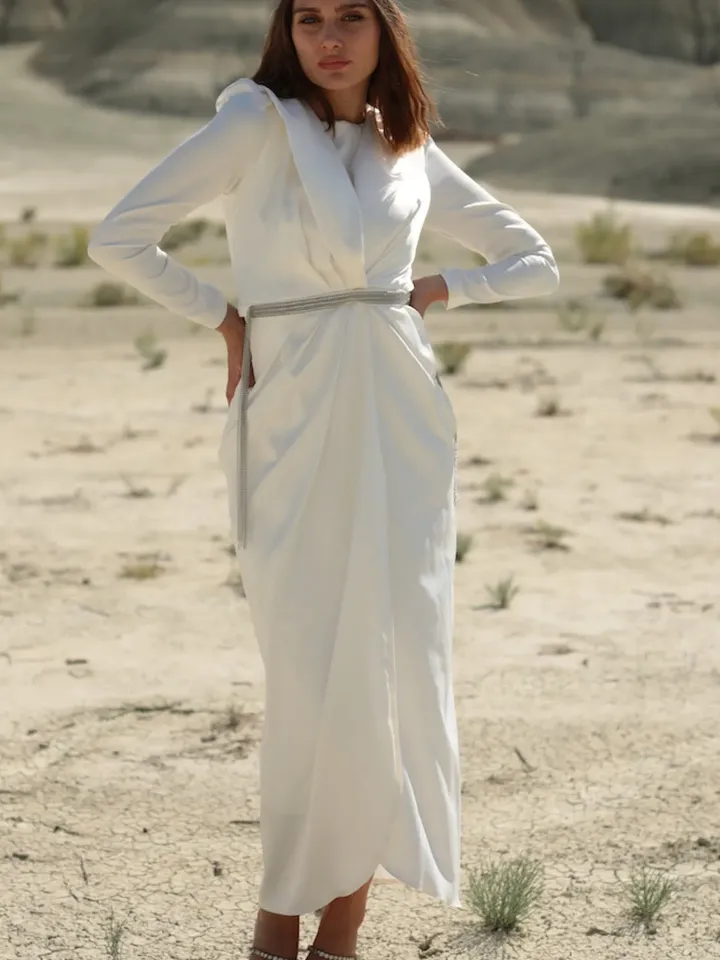 AHUNARE HIJAB - Bridesmaid - White Dress, Muslim Evening Dress, Nikah, Islamic Wedding, Engagement, Bridesmaid, , Prom Dresses, Long Dress,