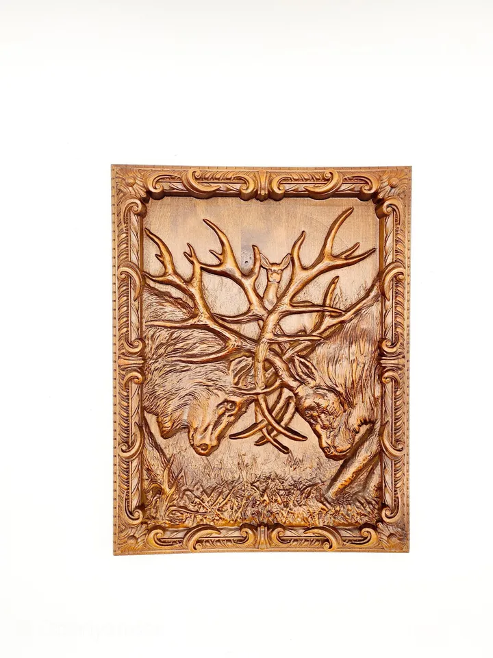 Wooden Carved Deer, Deer sculpture, Carver wall art deer, Wooden deer, folk art, Home decor wall art deears, Wooden deers Decoration