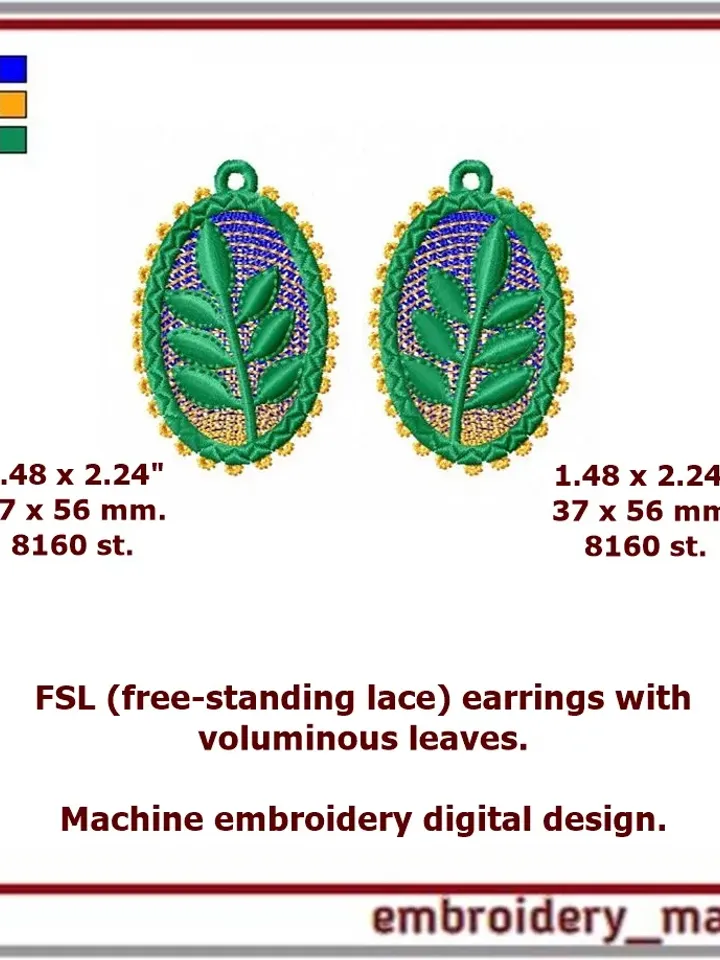 In the hoop embroidery design FSL Jewelry set earrings and brooch