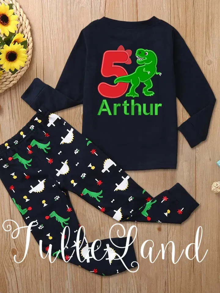 Rex Dino 5rd Birthday Tyrannosaurus Rex Dinosaur with numbers 5 fifth Boy Party Design applique for Machine Embroidery