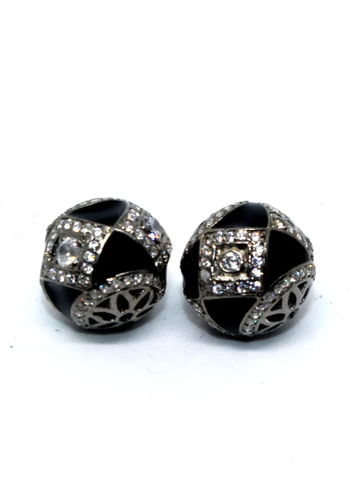 Micro Pave Diamond Beads, Enamel Beads, Spacer Beads, 13MM Round Beads, 925 Sterling Silver Beads, Shamballa Ball Beads, Rhinestone Beads