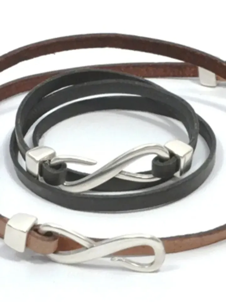 Wedding Anniversary Gift, Bronze Infinity Bracelet Men Women, Infinite Love Jewelry, Gifts for Couples, Triple Wrap Leather Bracelet