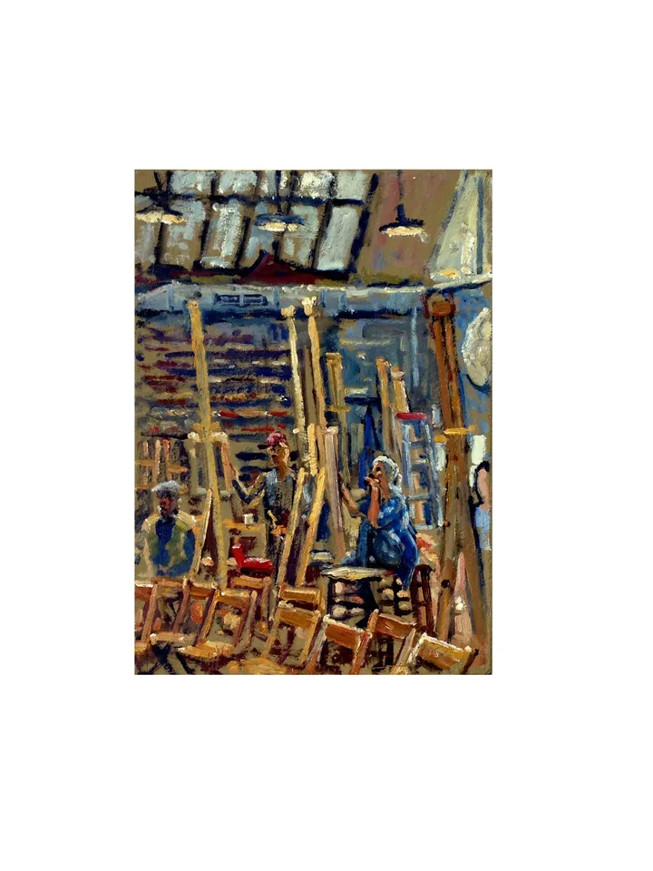 Original Studio Interior Painting - North Light/Art Students League of New York- 8x12 Oil on Panel, Impressionist Fine Art, Signed Original