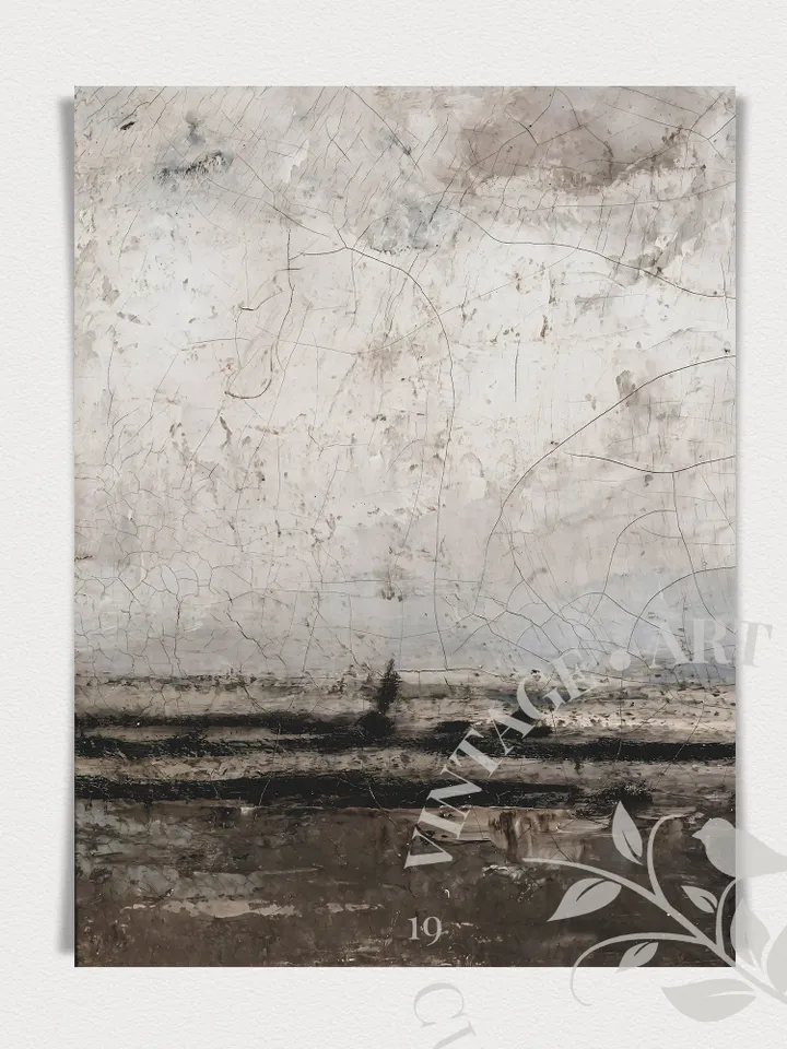 Vintage Abstract Beach Art Print, Lrge Moody Coastal Antique Oil Painting, Printable Wall Decor Digital Downloadable | 322