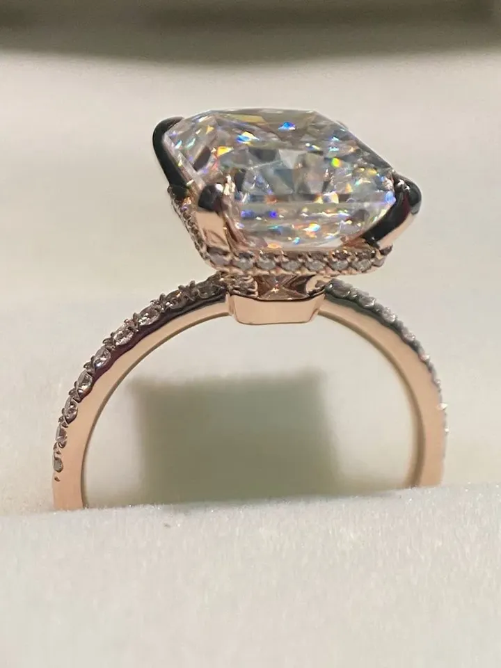 9x11 Radiant Cut Engagement Ring, Halo Diamond Ring, 14K  White/Yellow/Rose Gold, Hidden Halo Ring