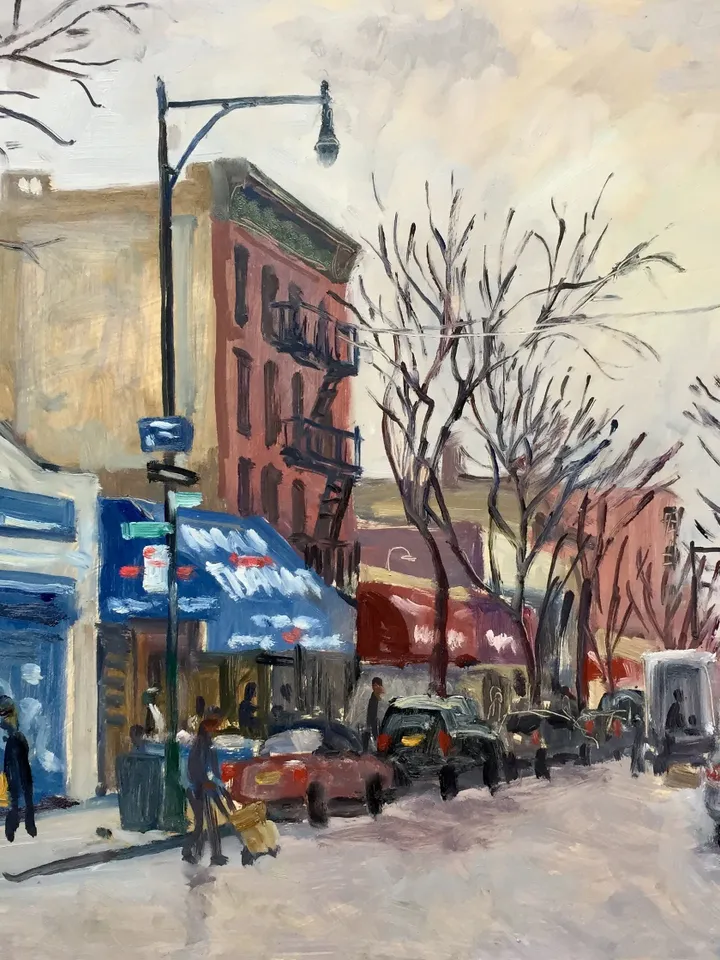 Original New York Cityscape Painting - Arthur Avenue Rain/Bronx NYC- 12x16 Oil on Panel, Plein Air Impressionist Landscape, Signed Original