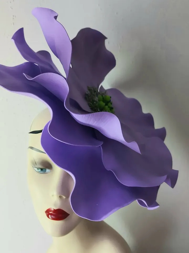 Giant Violet flower hat Kentucky Derby fascinator, Bridal headband, Wedding Accessory, Church hat, Retro style