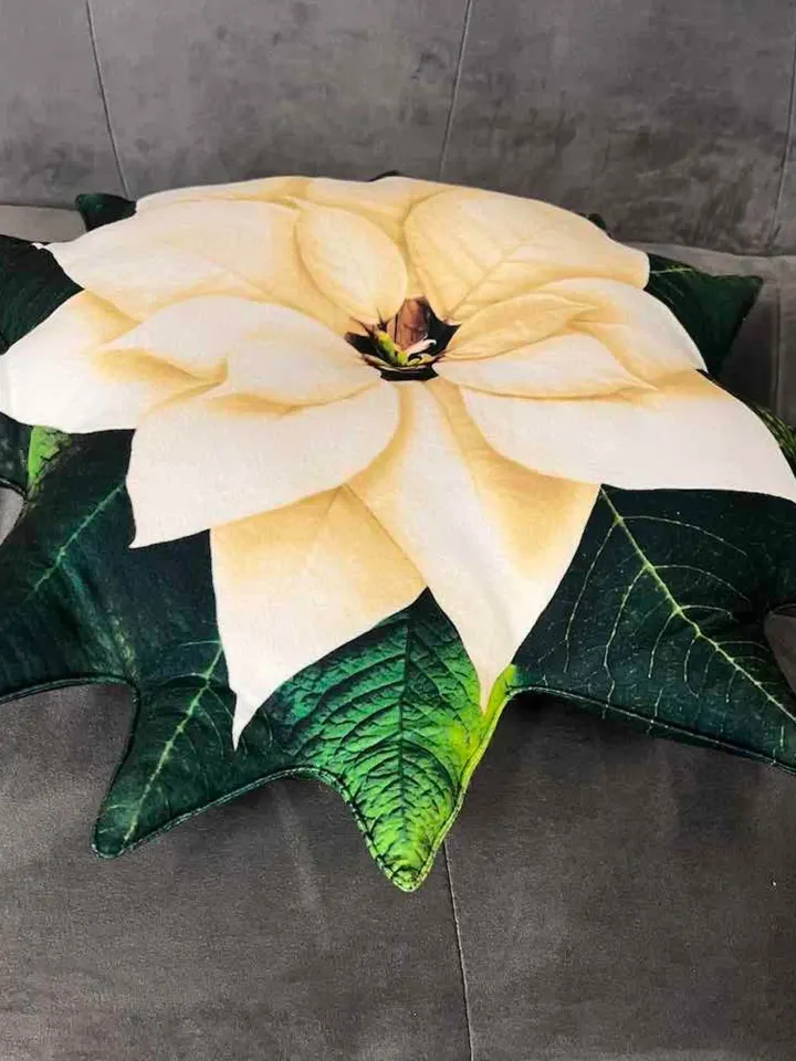 white Poinsettia pillow / ivory poinsettia cushion / christmas pillow / christmas decor / plant pillow / christmas gift