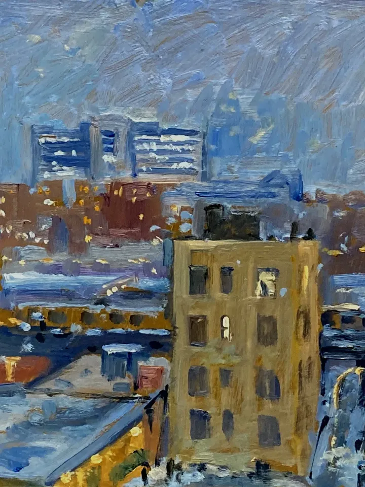 Original NYC Winter Painting - New York Nocturne - 9x12 Oil on Panel, Impressionist Night Scene, Signed Original Fine Art