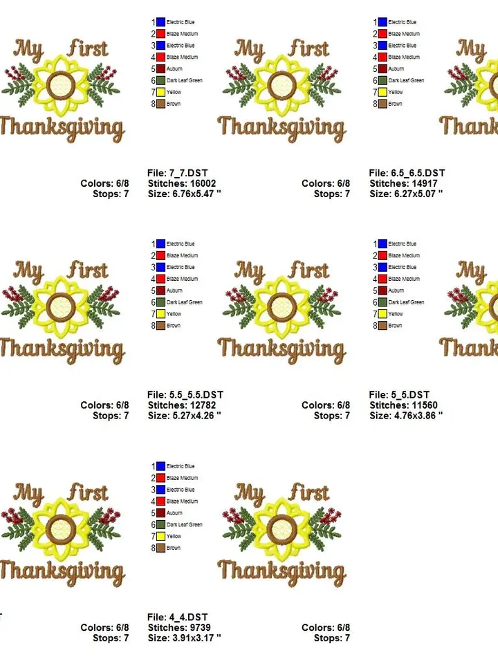 Baby Girl first 1st Thanksgiving Applique Machine embroidery design