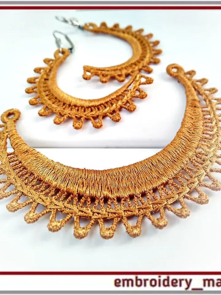 ITH FSL embroidery design earrings and a crescent shaped pendant 2