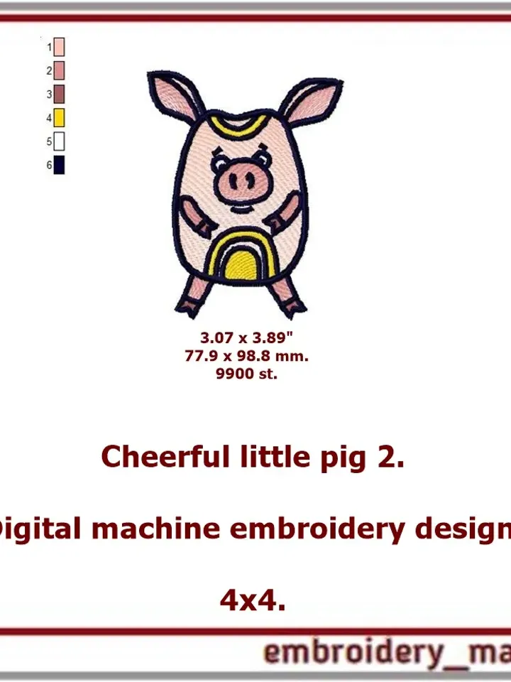 Machine embroidery design for child Cheerful pig 2
