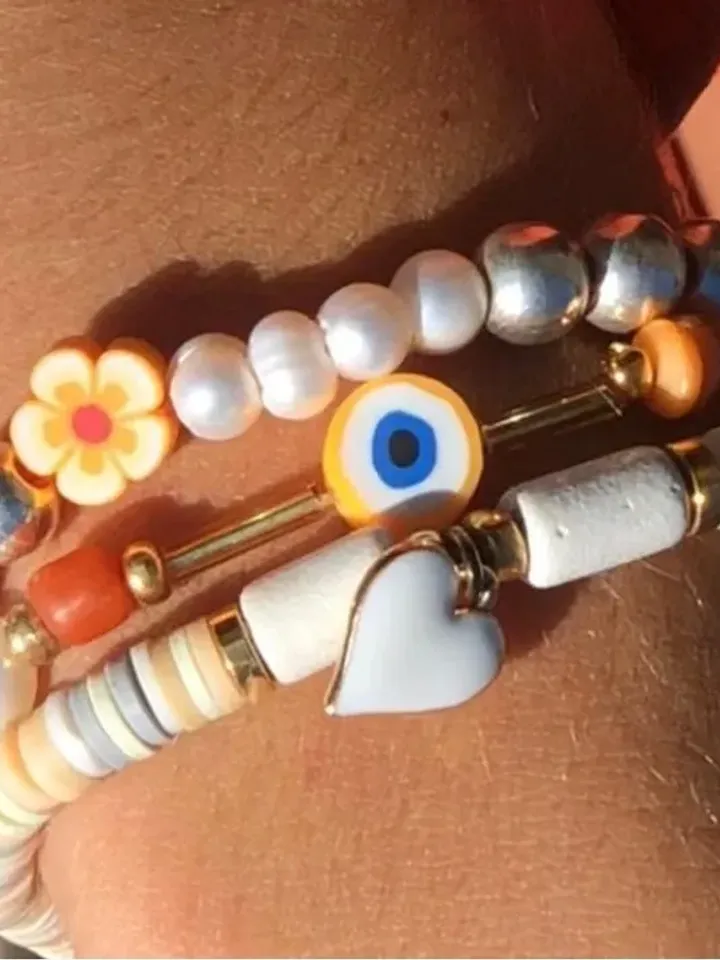 Chunky Baroque Pearl Bracelet for Women, Colorful Flower Silver Beads Bracelet, Summer Beach Stacking Bracelet, Floral Gift for Her