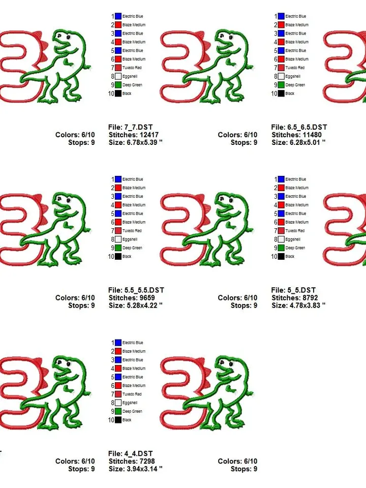 Three Rex Dino 3rd Birthday Tyrannosaurus Rex Dinosaur with numbers 3 Design applique for Machine Embroidery
