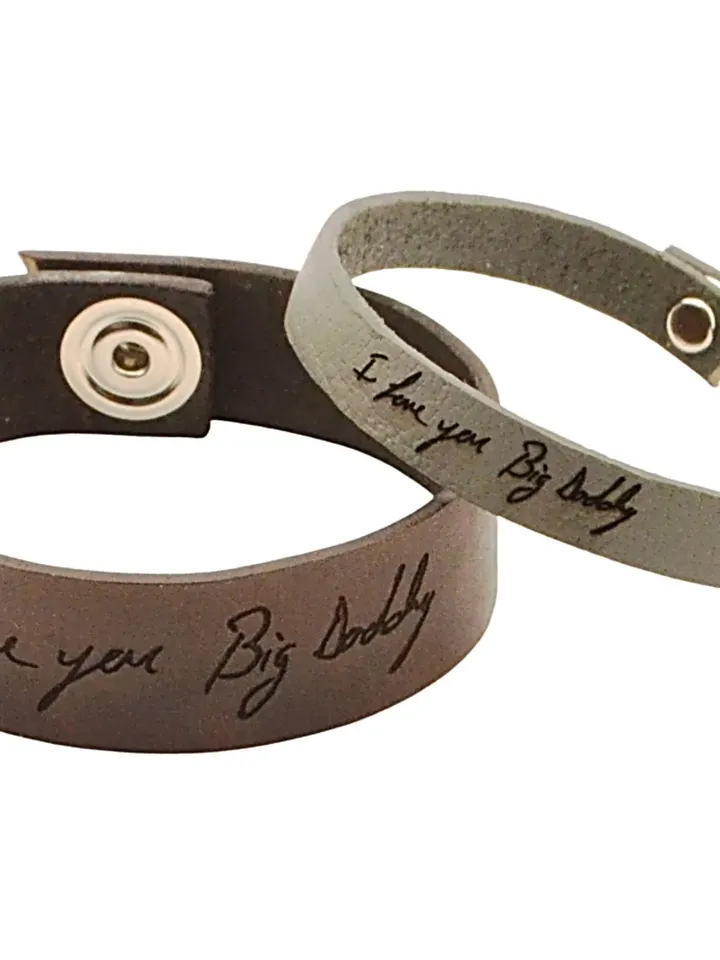 Meaningful Personalized Gifts Couples Actual Handwriting, 2x Custom Engraving Matching Leather Bracelets, Wristband Wedding Gift Bride Groom
