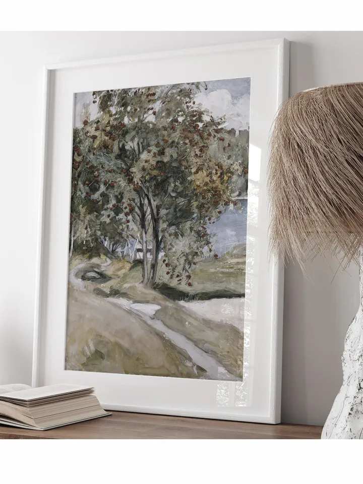 Single Rowan Tree Painting Vintage Art, Printable Landscape, Rustic Home Decor Digital Download | 76