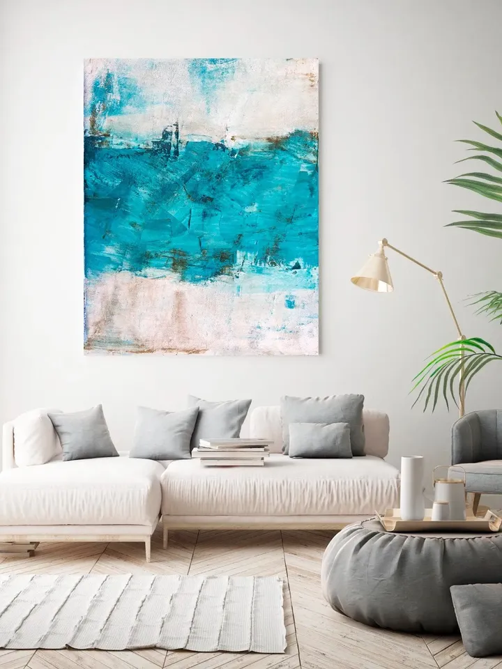 Blue Torquoise Painting, Sky Textured Painting, Nordic Style Canvas Art, Nordic Painting, Large Textured Painting, Acrylic Textured Painting