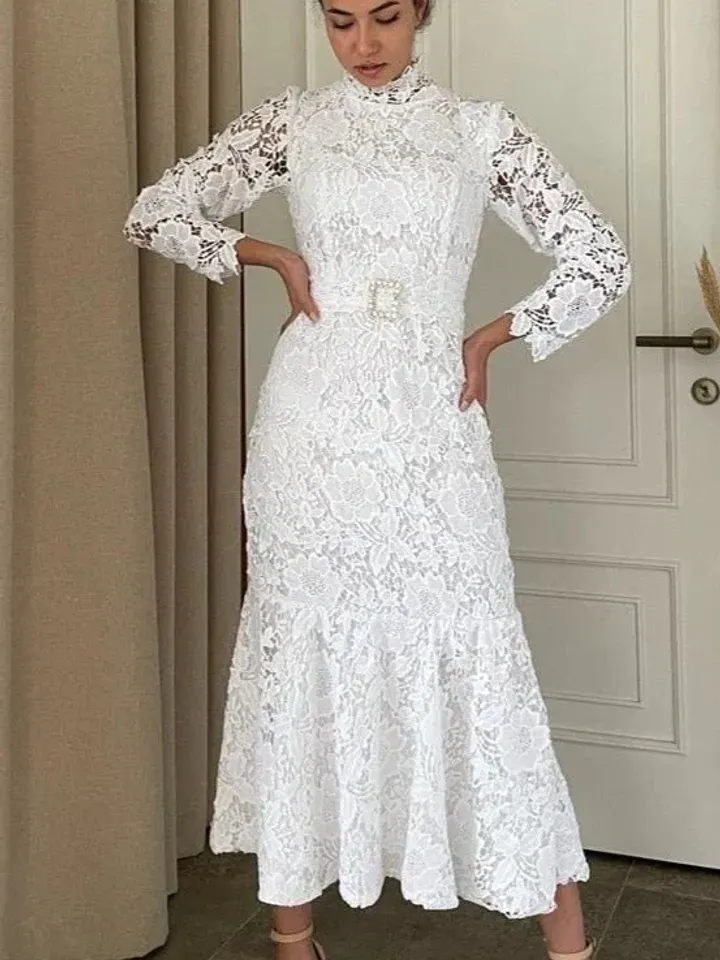 AHUNARE HIJAB - White Wedding Dress, Muslim Evening Gown, Nikah, Islamic Wedding, Engagement, Bridesmaid