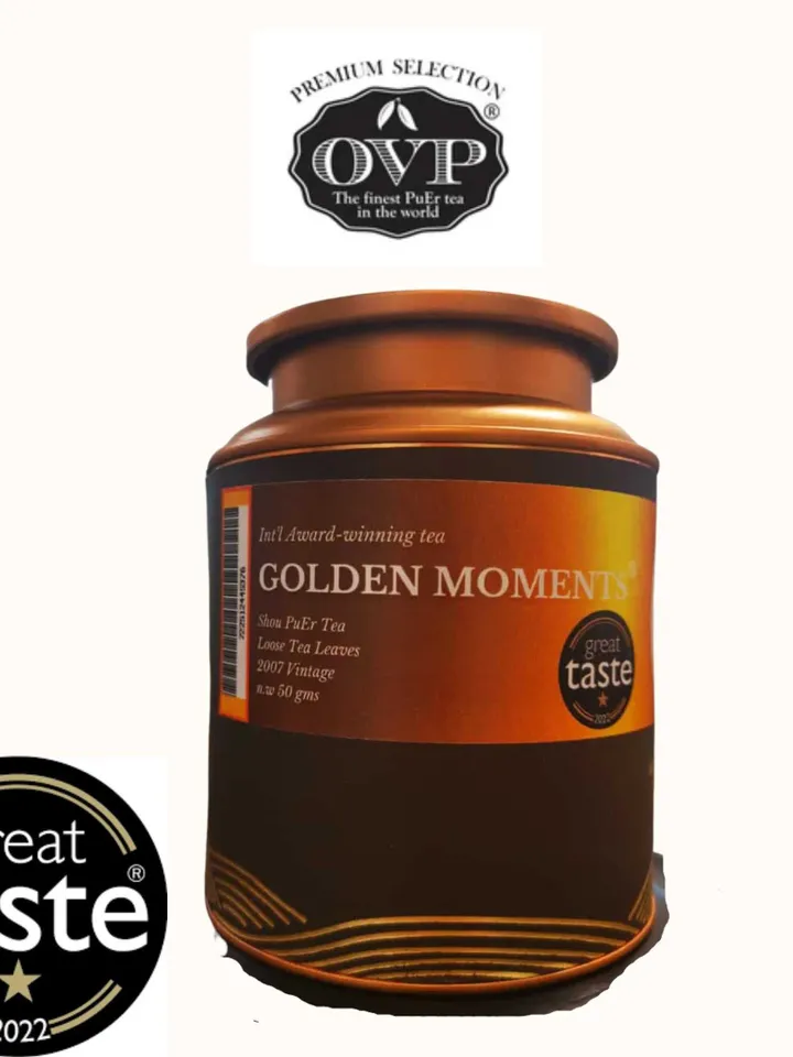 Shou PuEr Tea GOLDEN MOMENTS® 2007, Award-Winning Great Taste Award 2022 loose leaves 50g with stainless steel filter