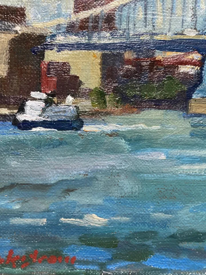 Original New York Cityscape Painting - Brooklyn Manhattan Bridges/NYC - 12x18 Oil on Canvas, Fine Art, Signed Impressionist Landscape