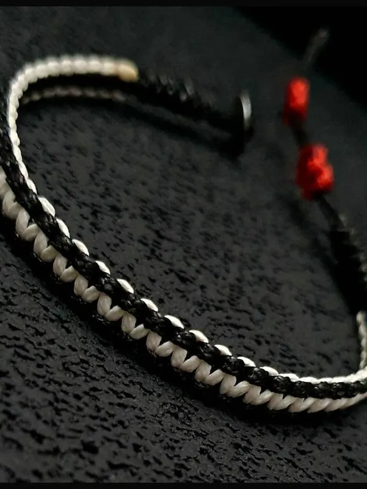 Black and White Macrame Bracelet with Silver Button, Adjustable Closured Wristlet, Stylish Gifts for Men, Friendship Bracelet for Besties