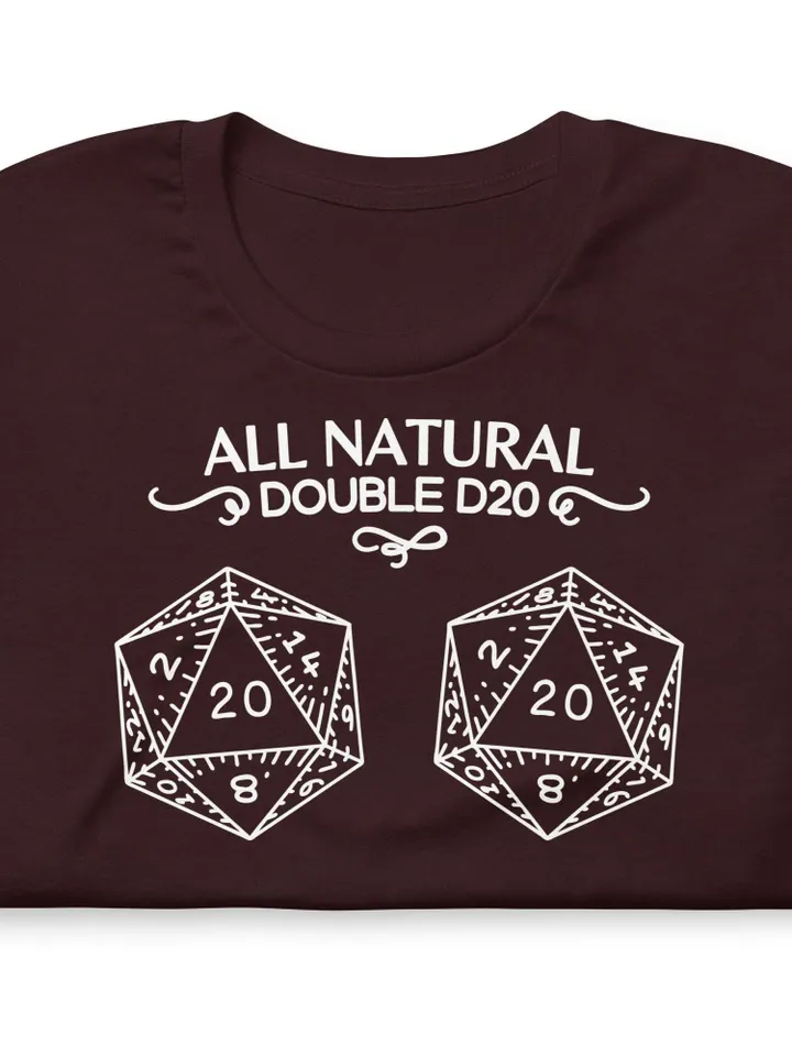 All Natural Double D20 T-Shirt | Unisex DnD Dice Tee, Dungeons and Dragons T, Polyhedral Dice Shirt