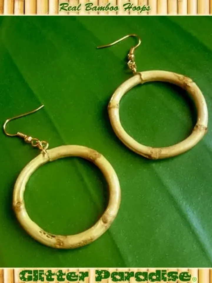 Natural Bamboo Hoops - Earrings - Bamboo Root - Bamboo Hoops - Bamboo Jewelry - Vintage Exotica - Beach Jewelry - Wahine - Glitter Paradise®