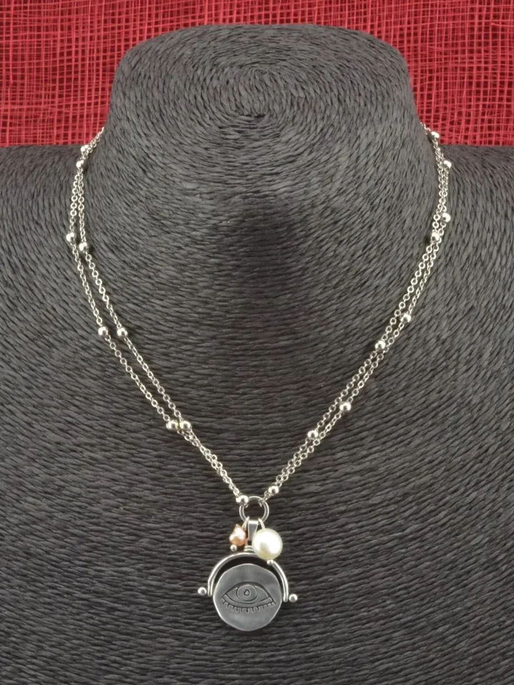 Evil Eye Necklace, Dainty Eye Necklace, Beaded Satellite Chain, Evil Eye Pendant, Silver Satellite Choker, Eye Necklace, Protection Necklace