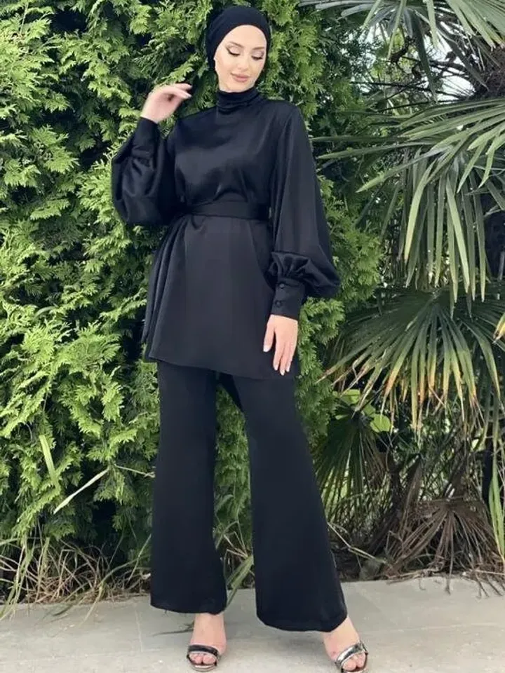 AHUNARE HIJAB - Ferda Black Straight Wedding Dress, Muslim Evening Gown, Nikah, Islamic Wedding, Engagement, Bridesmaid,