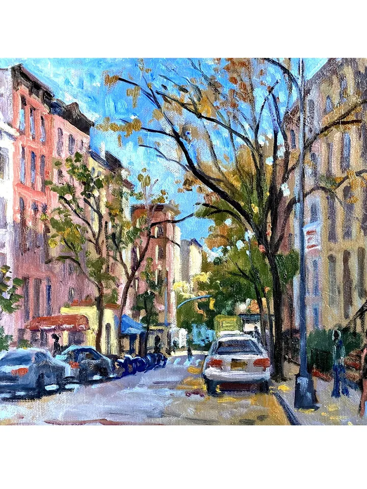 New York Cityscape Painting -St Mark&#39;s Place/8th Street/NYC- 12x12 Oil on Canvas, Urban Impressionist Fine Art, Signed Original