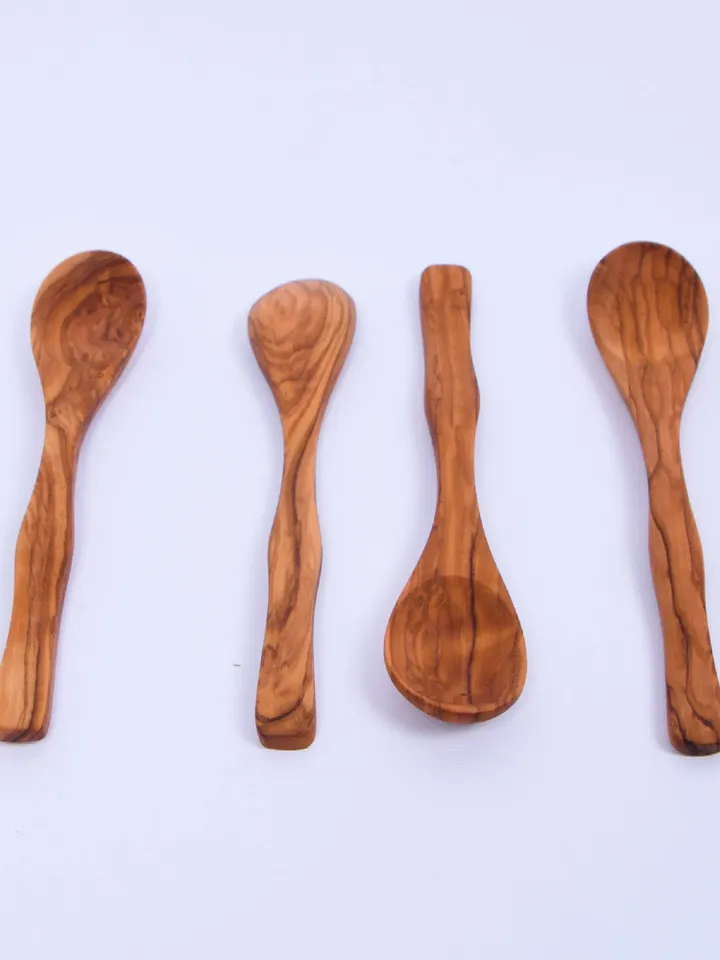 Set of 4 wooden spoons 7.48" - Curved Curry Spoons (Japanese Spoons) - Handcrafted using Olive Wood -AKwood Mixing / Stirring Spoons
