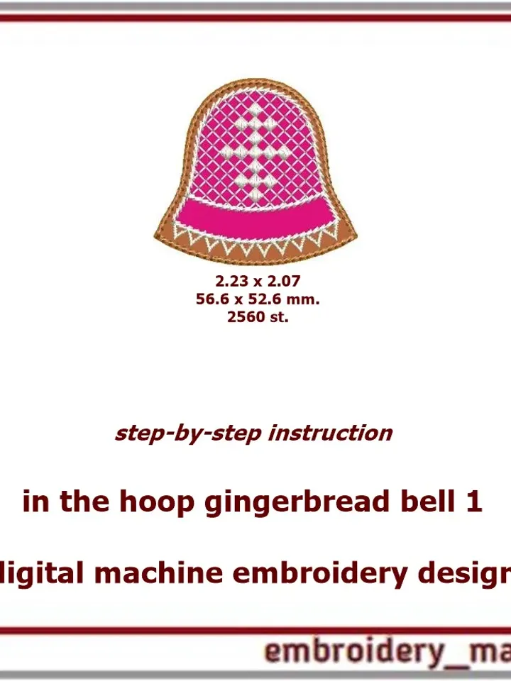 In the hoop Christmas gingerbread bell 1 embroidery design