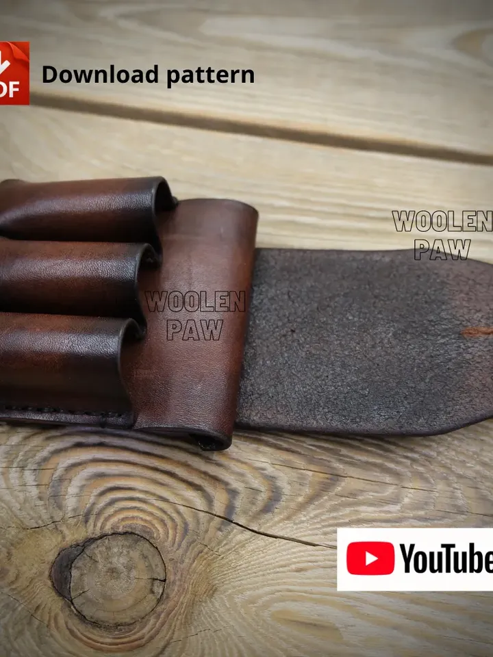 PDF download template to make a Leather Bandolier for 3 rounds of 16 or 12 gauge! OTH9