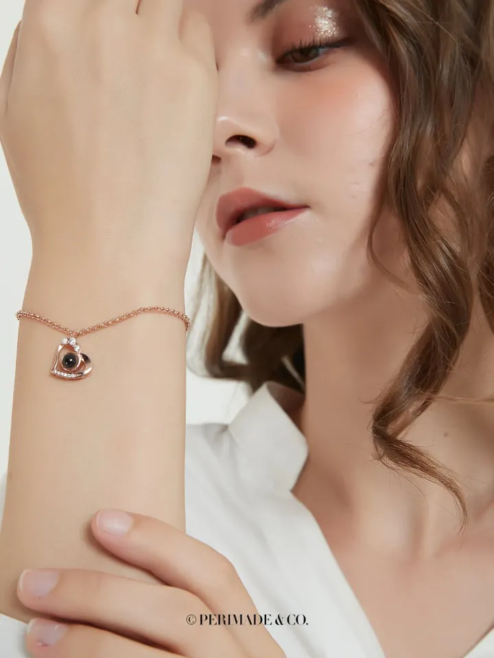 PERIMADE Custom Photo Projection Bracelet • Picture Inside Heart Charm Bracelet • Minimalist Pet Memorial Jewelry • Trendy Best Friend Gift