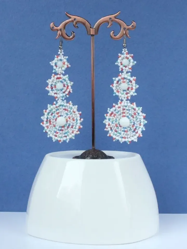 Long White Earrings Seed Bead Earrings Beaded Dangle Earrings Statement Boho