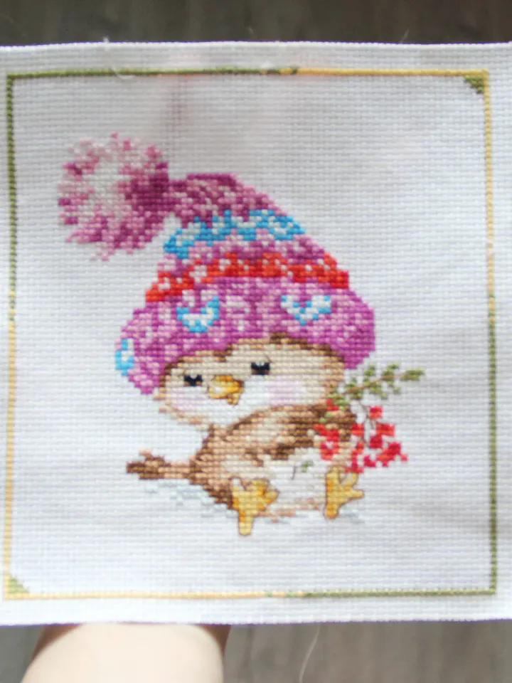 Sparrow picture. Framed cross stitch art
