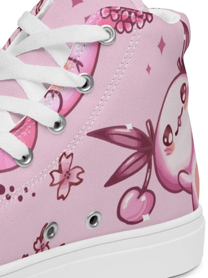 Pink Axolotl Kawaii Women’s High Top Canvas Shoes | Cute Canvas Hightop Sneakers, High Ankle Shoes, Gift for Kawaii Girl