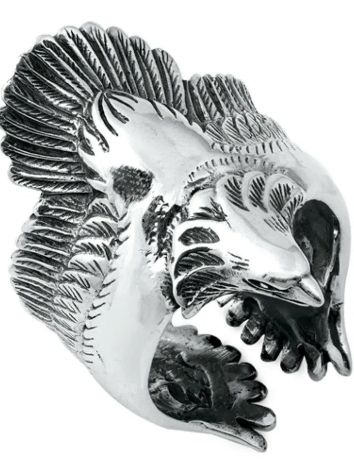 Sterling Silver Men's Eagle Ring, Wing extended Eagle Ring, Eagle Band, Sterling Silver Eagle Ring, Unisex Ring, Adjustable , Size 7 to 13