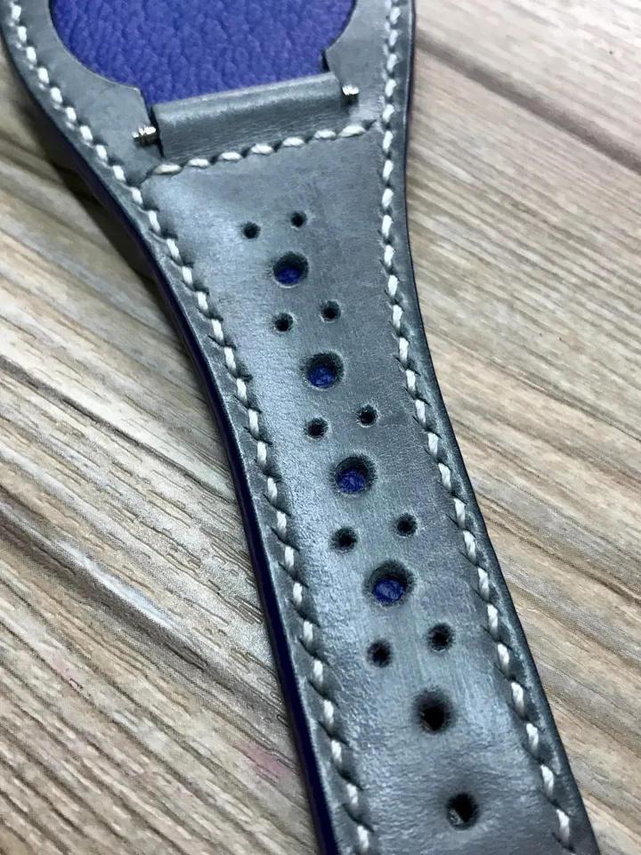 Leather watch Band, Full bund strap, 20mm strap, leather watch strap, Gray watch band, Brogue Pattern, 20mm watch band, FREE SHIPPING