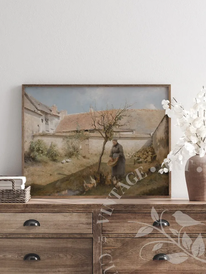 Country Landscape Painting Vintage Print, Farmhouse Cottage Decor, PRINTABLE Wall Art, Digital Download | 198
