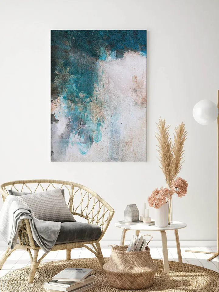 Turquoise White Abstract Painting, White Textured Painting, Extra Large Wall Art abstract, Acrylic Textured Painting, Romantic Painting