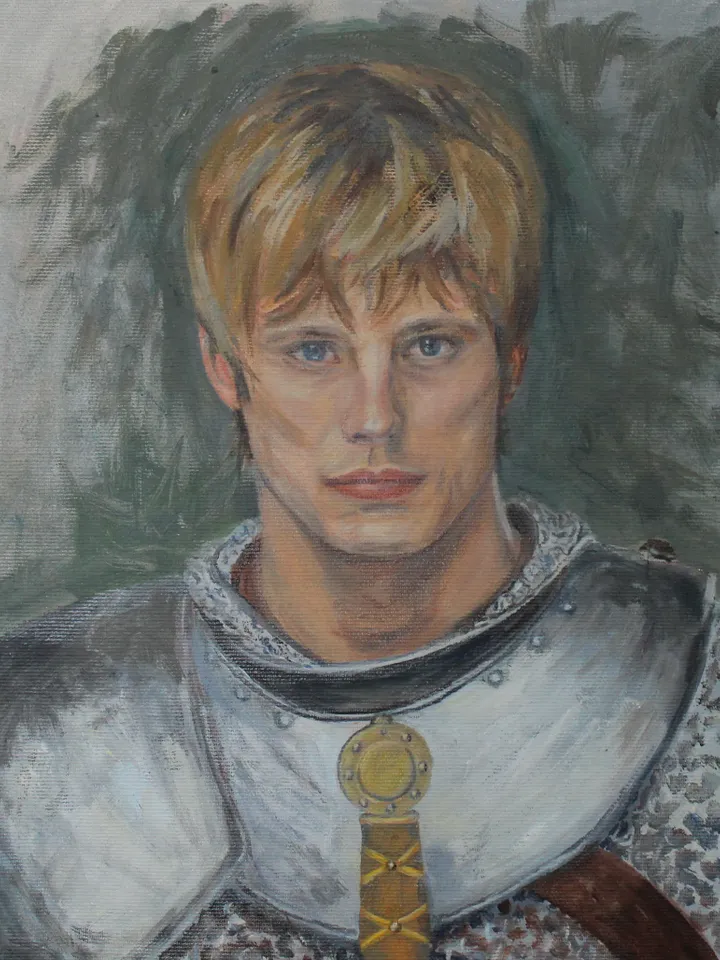 Knight oil painting on canvas artwork Bradley James Merlin