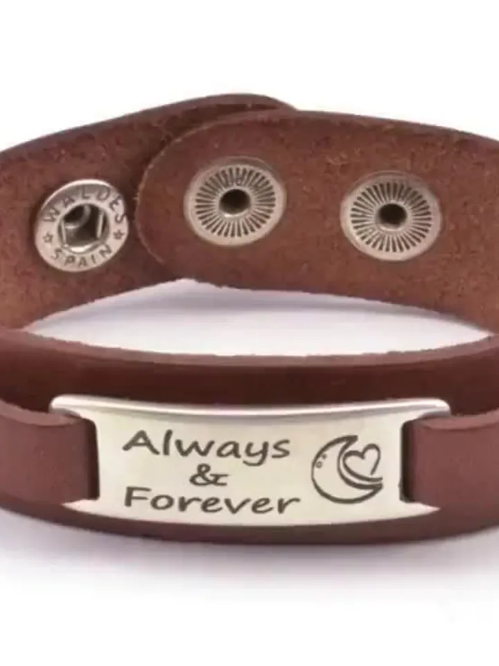 Custom Personalized Word or Text Message Bracelet | Custom Leather Bracelet Engraved | Anniversary Gift Dad Husband Grandpa Godfather Groom