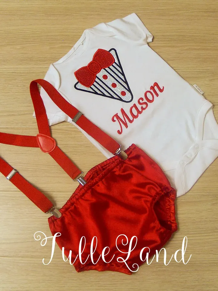 Tuxedo Red 1st birthday for Boy Design Applique for Machine Embroidery