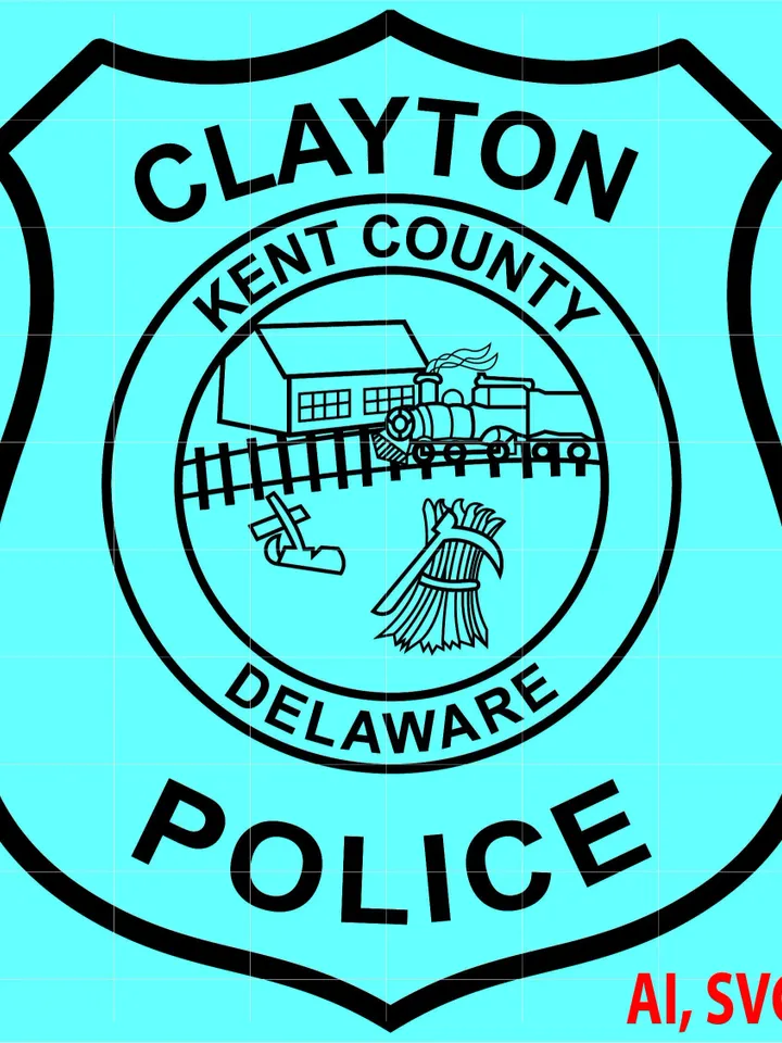 Kent County Delaware Clayton Police Badge, Logo, Seal, Custom, Ai, Vector, SVG, DXF, PNG, Digital
