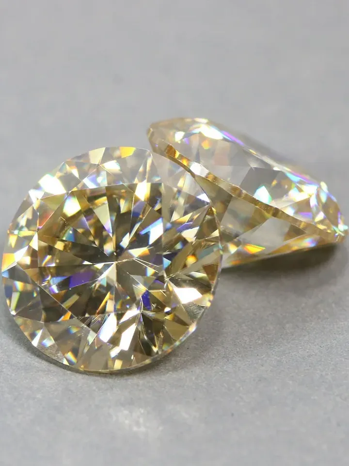 7.27 CT Impressive ! Rare Golden Yellow Pair Moissanite With Excellent Round Cut