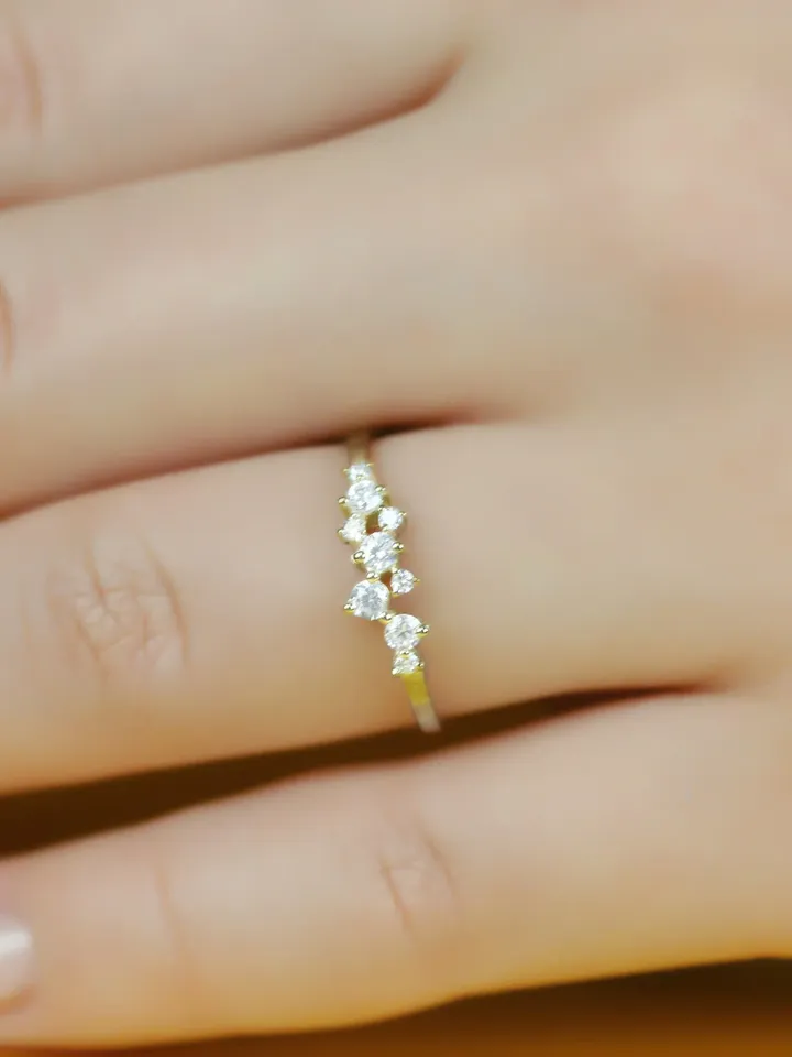 CLUSTER WEDDING RING | Moissanite Diamond Cluster Stackable Gold Ring | Moissanite 14k Gold Women Wedding Ring | Engagement Ring Gift